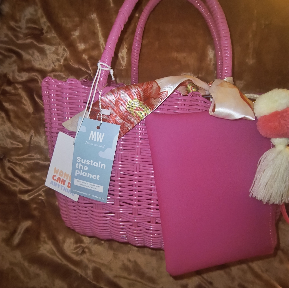 NWR MW Most Wanted Woven Pompom Tote Bag Women Can Do Anything